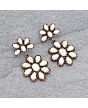 Antique Copper Ivory Stone Hoop Circle Earrings Western Style Jewelry