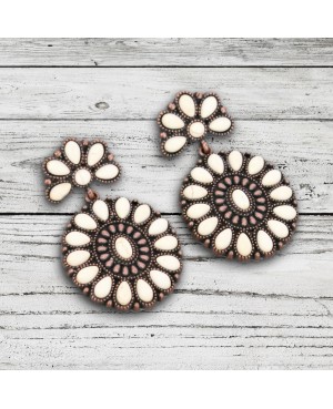 Antique Copper Ivory Stone Concho Style Earrings Western Style Jewelry