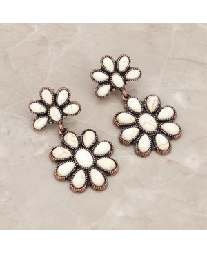 Antique Copper Ivory Stone Concho Style Earrings Western Style Jewelry