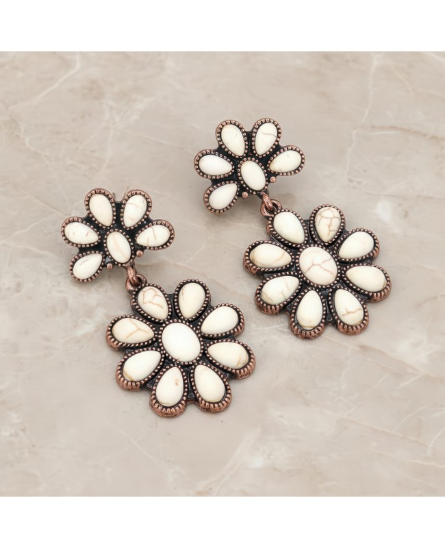 Antique Copper Ivory Stone Concho Style Earrings Western Style Jewelry