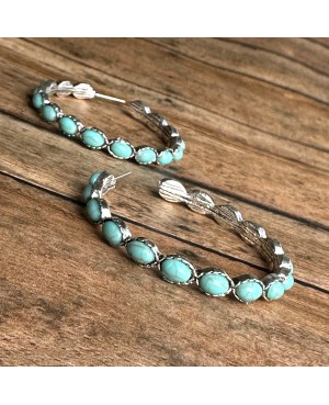 Turquoise and Silver Hoop Earrings - Lightweight Western Style Jewelry