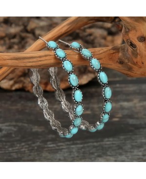 Turquoise and Silver Hoop Earrings - Lightweight Western Style Jewelry