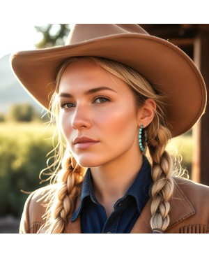 Turquoise and Silver Hoop Earrings - Lightweight Western Style Jewelry