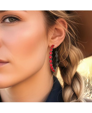 Red and Silver Hoop Earrings - Lightweight Western Style Jewelry