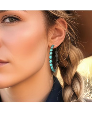 Turquoise and Silver Hoop Earrings - Lightweight Western Style Jewelry