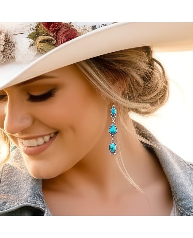 Rustic Country Wedding Jewelry Western Style Turquoise Stone Earrings