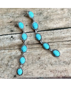 Rustic Country Wedding Jewelry Long Western Turquoise Silver Earrings