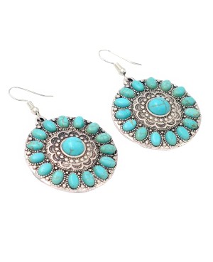 Western Style Silver Concho Earrings with Turquoise on Silver Base
