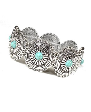 Western Silver Concho Bracelet Turquoise Lightweight Cowgirl Rodeo