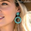 Turquoise and Silver Hoop Concho Circle Earrings - Lightweight Western Style Jewelry