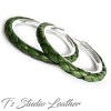 Green Braided Leather Earrings on Silver Hoops