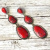 Long Western Style Red Stone Earrings in Antique Silver Settings
