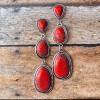 Long Western Style Red Stone Earrings in Antique Silver Settings