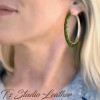 Green Braided Leather Earrings on Silver Hoops