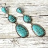 Long Dangling Western Style Turquoise Stone Earrings in Antique Silver