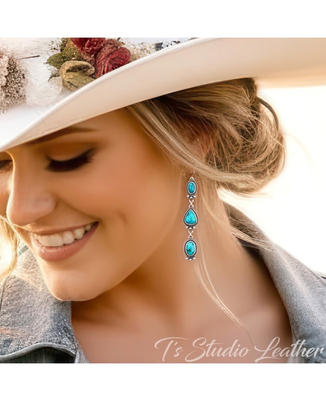 Country Wedding Jewelry Western Style Turquoise Stone Earrings