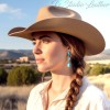 Turquoise Earrings Stone Drop Western Style in Antique Silver Setting