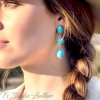 Turquoise Earrings Stone Drop Western Style in Antique Silver Setting