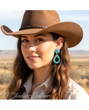 Turquoise and Silver Hoop Concho Drop Earrings - Western Style Jewelry
