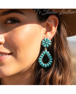 Turquoise and Silver Hoop Concho Drop Earrings - Western Style Jewelry