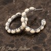 Ivory Stone and Silver Hoop Earrings - Rustic Country Wedding Jewelry