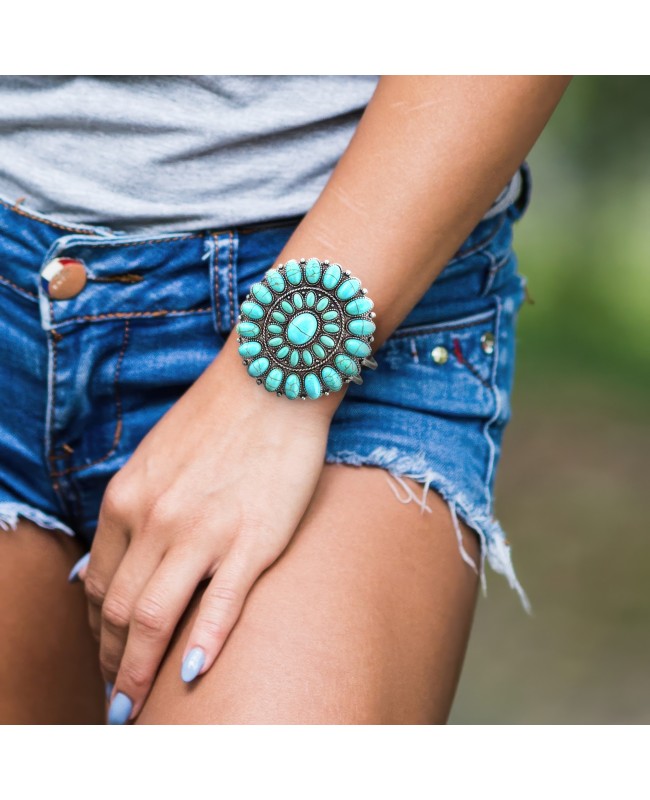 Western Silver and Turquoise Concho Cuff Bracelet