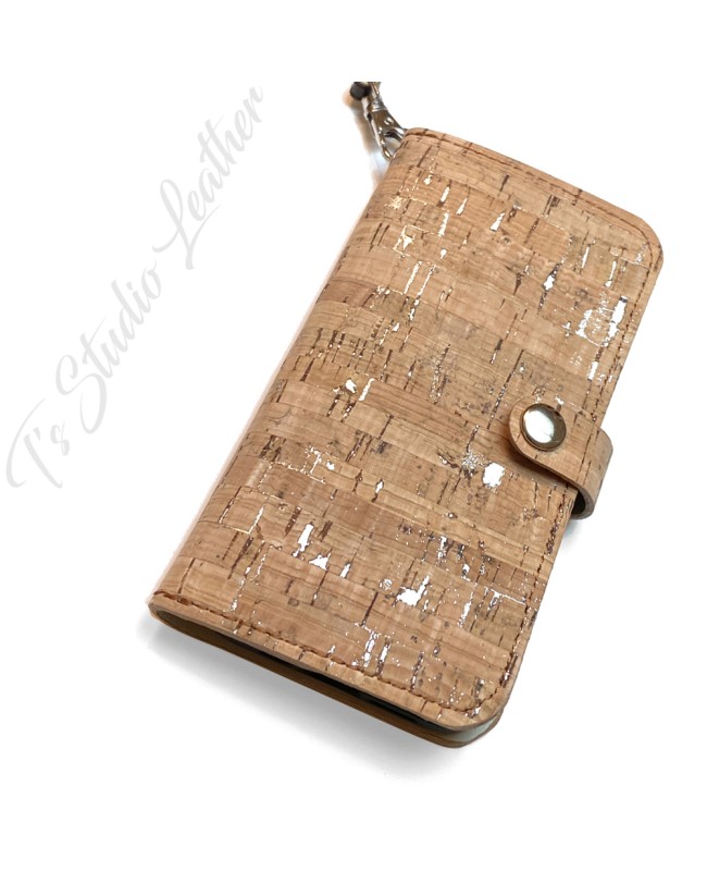 Cork Wallet Style Phone Case Silver Metallic