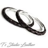 Black Braided Leather Earrings on Silver Hoops