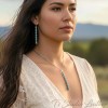Western Country Bar Drop Turquoise Silver Necklace and Earrings Set