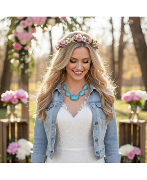 Chunky Turquoise Silver Statement Necklace Earrings Set Rustic Western