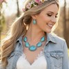 Chunky Turquoise Silver Statement Necklace Earrings Set Rustic Western