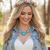 Chunky Turquoise Silver Statement Necklace Earrings Set Rustic Western