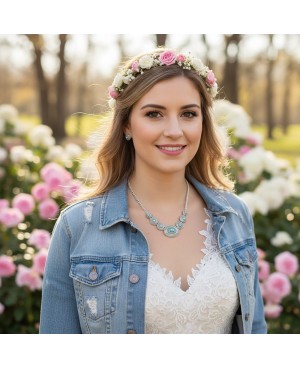 Turquoise and Antique Silver Concho Style Necklace and Earrings Set