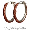 Dark Blue Braided Leather Earrings on Silver Hoops