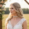 Rustic Country Beach Wedding Choker Necklace with Rhinestone Center