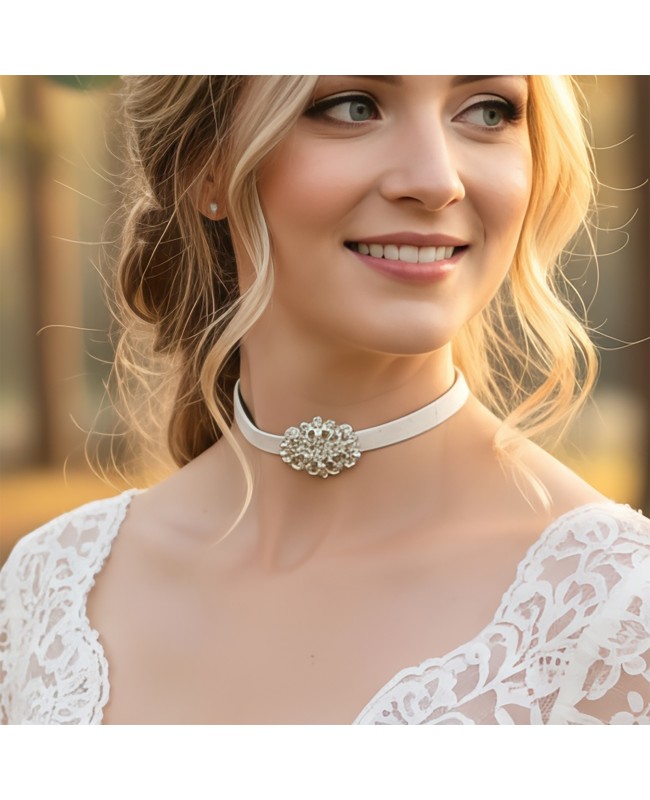 Rustic Country Beach Wedding Choker Necklace with Rhinestone Center