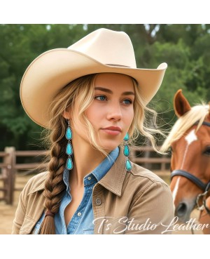 Long Dangling Western Style Turquoise Stone Earrings in Antique Silver