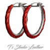 Dark Blue Braided Leather Earrings on Silver Hoops