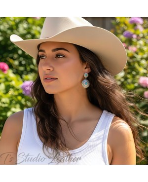 Western Silver Concho Earrings Turquoise Lightweight Cowgirl Rodeo