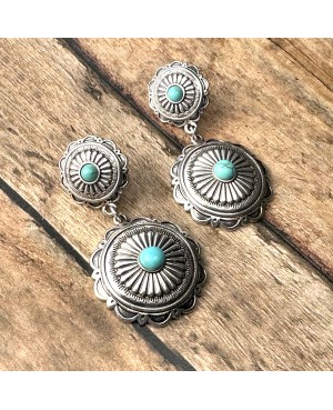 Western Silver Concho Earrings Turquoise Lightweight Cowgirl Rodeo