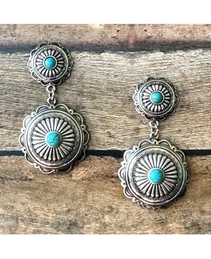 Western Silver Concho Earrings Turquoise Lightweight Cowgirl Rodeo