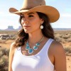 Hammered Silver Statement Turquoise Necklace Earrings - Western Style