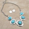Hammered Silver Statement Turquoise Necklace Earrings - Western Style