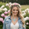 Hammered Silver Statement Turquoise Necklace Earrings - Western Style