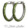 Dark Blue Braided Leather Earrings on Silver Hoops