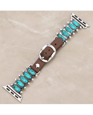 Silver and Turquoise with Leather Apple Watch Band Bracelet