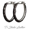 Dark Blue Braided Leather Earrings on Silver Hoops