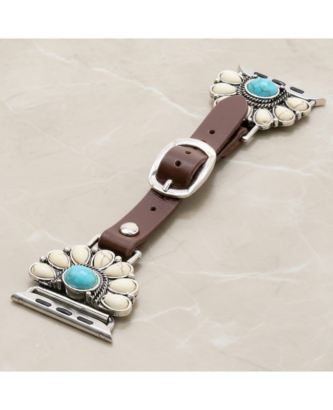 Turquoise and White Stone with Leather Apple Watch Band Bracelet