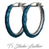 Dark Blue Braided Leather Earrings on Silver Hoops