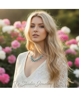 Turquoise and Silver Necklace with Teardrop Shaped Stones